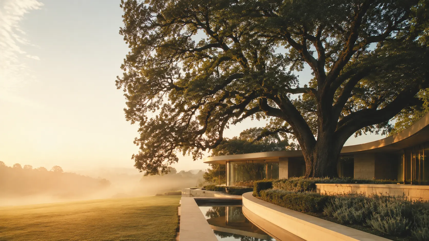 A mature tree and stone pavilion representing family legacy